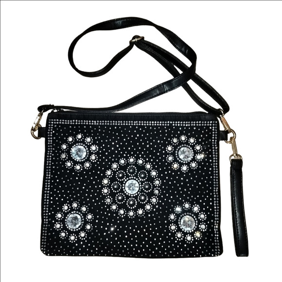 Handmade Black Clutch Purse with Silver Studs New - Picture 1 of 9